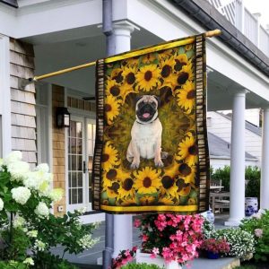 Pug Sunflower Dog America US For Indoor Outdoor Decorative Garden House Flag