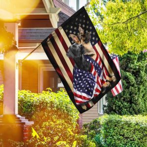 Black Labrador Retriever And German Shepherd American Patriot Garden House Flag