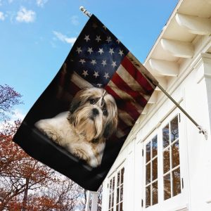 Shih Tzu Dog American US For Indoor Outdoor Decorative Garden House Flag