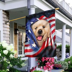 White Puppy With American Patriot US Dog For Indoor Outdoor Decorative Garden House Flag