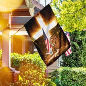 Lion God And Lamb Dove American US For Indoor Outdoor Decorative Garden House Flag