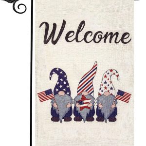 Patriotic Garden Flag, Premium Nylon Welcome Garden Flags Fourth of July Decorations Gnome Strip Star American Flag Garden Flag 12.5 x 18 Inch